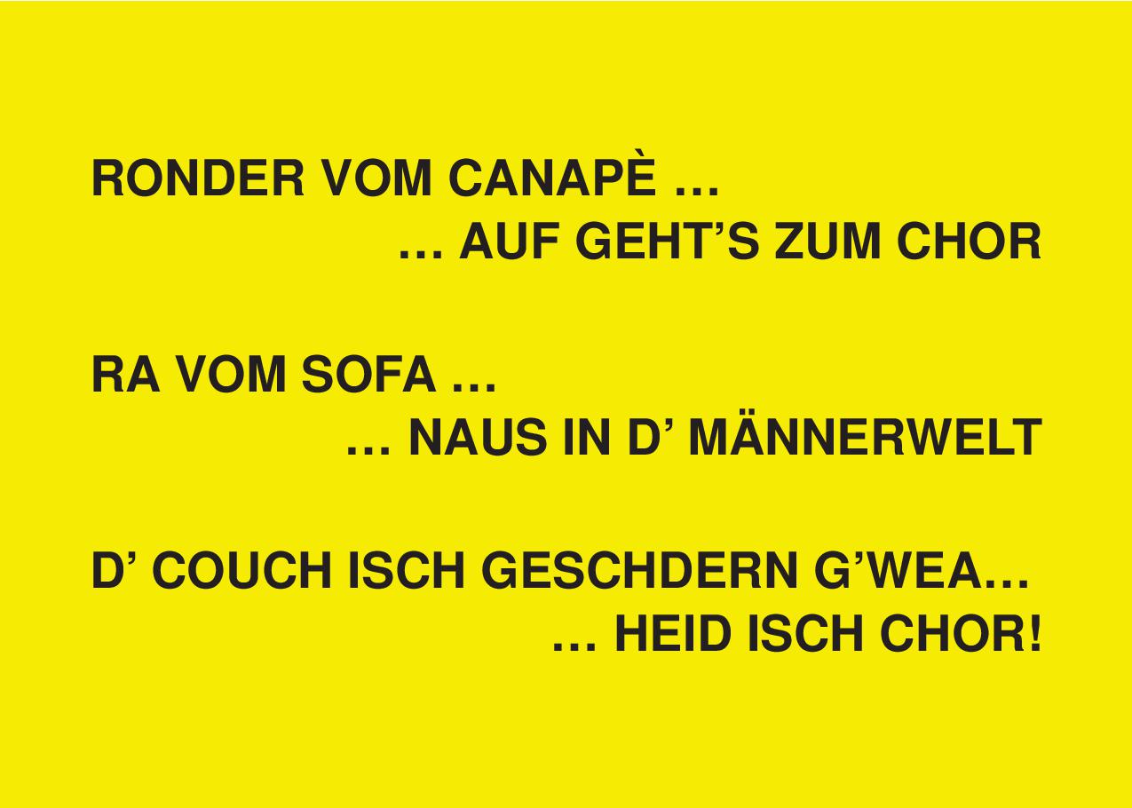 Flyer der Werbeaktion für den Männerprojektchor 2025. Das Bild zeigt in schwäbischer Mundart humorvolle Sprüche, die zum Mitmachen animieren sollen.